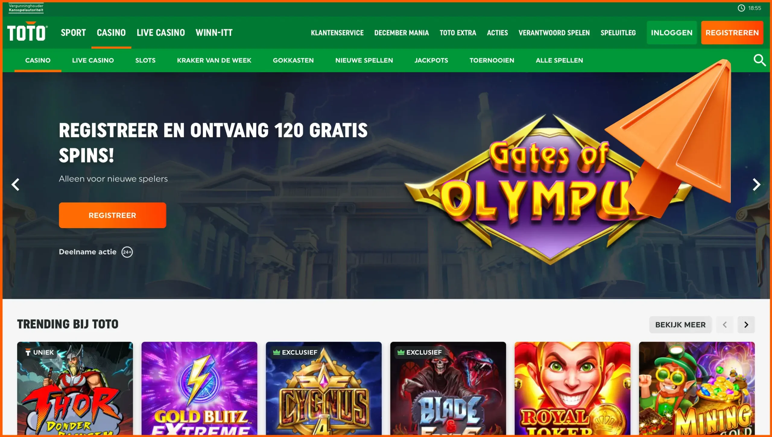Bezoek de officiële TOTO casino website en klik op registreren.