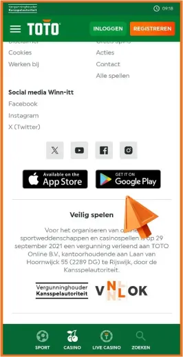 Vind de link om de TOTO-app voor Nederland te installeren